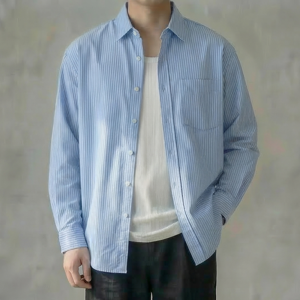 베이직 스트라이프 크롭 셔츠 - 상세 이미지 3