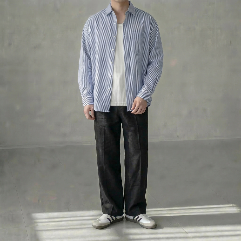 베이직 스트라이프 크롭 셔츠 이미지 7