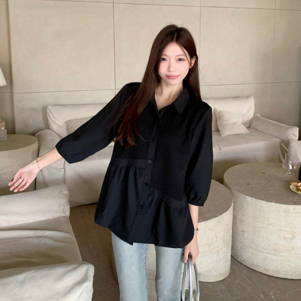 임산부블라우스 자켓형블라우스 언발 셔링 7부 - 상세 이미지 2