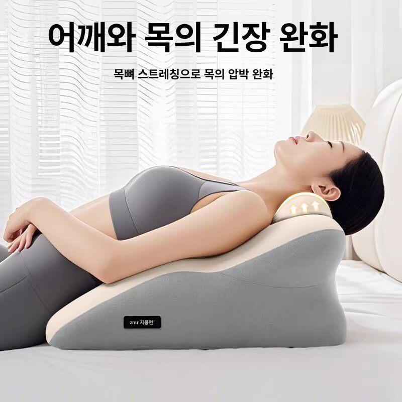 대형 메모리폼 등받이쿠션 인체공학적 요추 목어깨 지지 머리받침 독서용 롱타입 베이지 그레이 - 상세 이미지 3