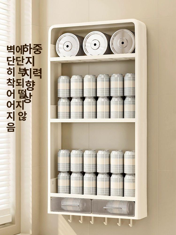 벽선반 주방 양념 선반 정리함 벽걸이 2단 상부장 벽찬장 정리 양념정리대 걸이 무타공 - 상세 이미지 4