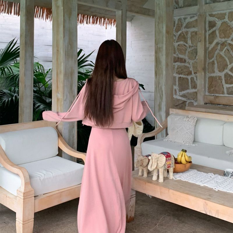 여성 캐주얼 루즈핏 면 후드 집업 자켓 민소매 롱 원피스 코디 데일리룩 나들이룩 편안한 마실룩 휴양지룩 - 상세 이미지 5