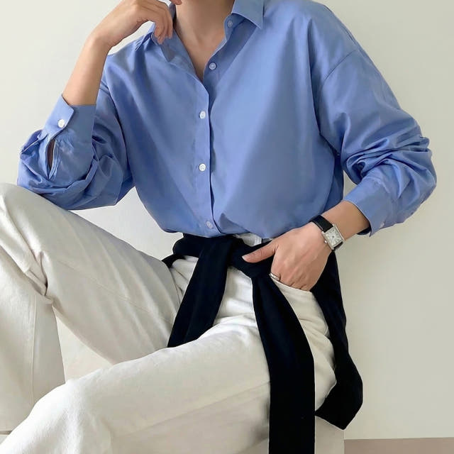 데일리 트임 롱 셔츠 블라우스