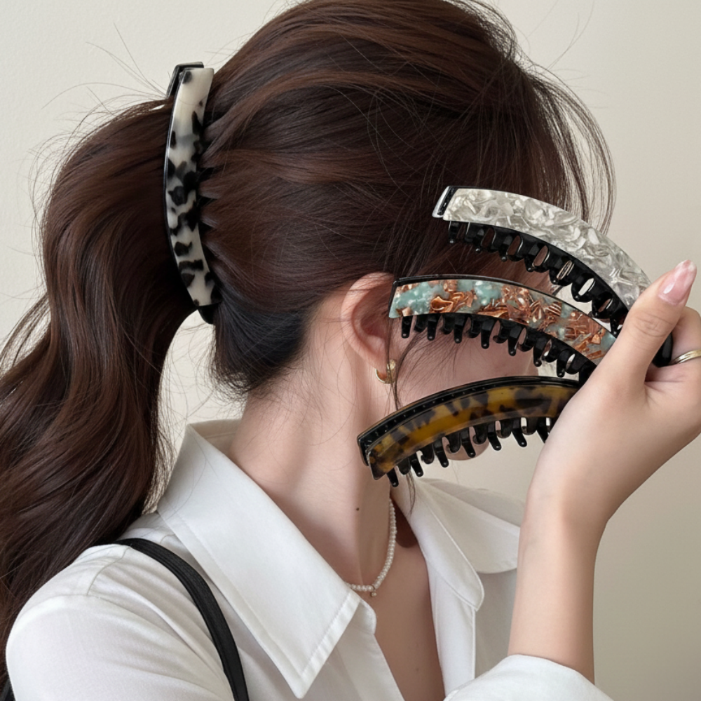 마블 자개 바나나핀 헤어 집게핀 반묶음 반머리 올림머리 삔 - 상품 이미지