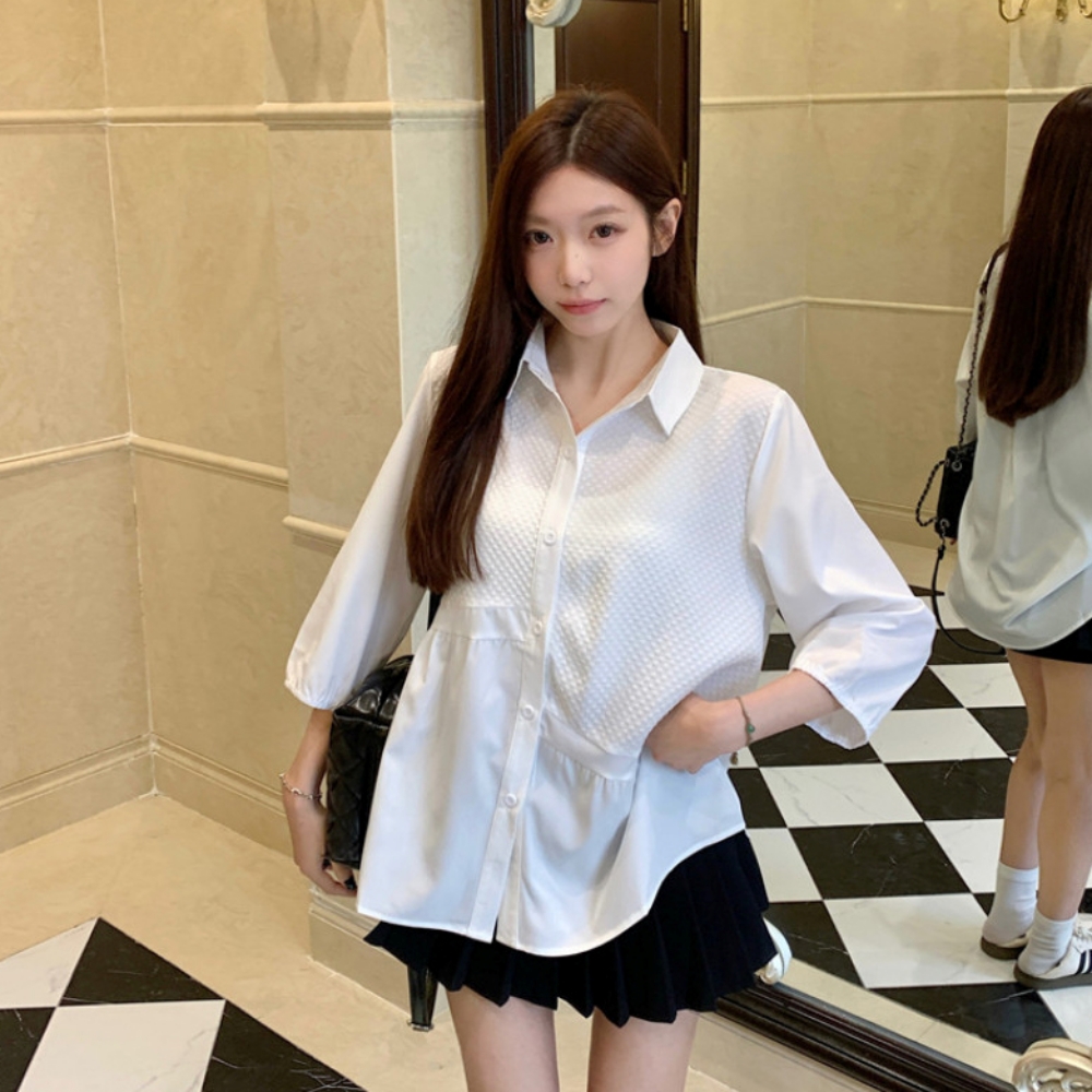 임산부블라우스 자켓형블라우스 언발 셔링 7부 이미지 6