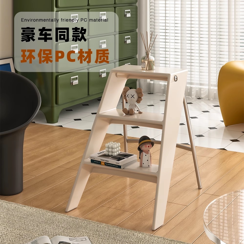 접이식 작업 사다리 경량 산업용 계단 폴딩 실내용 투명 디자인 다용도 복층 핸디형 투명 양면 PC 2단 계단 - 상세 이미지 2