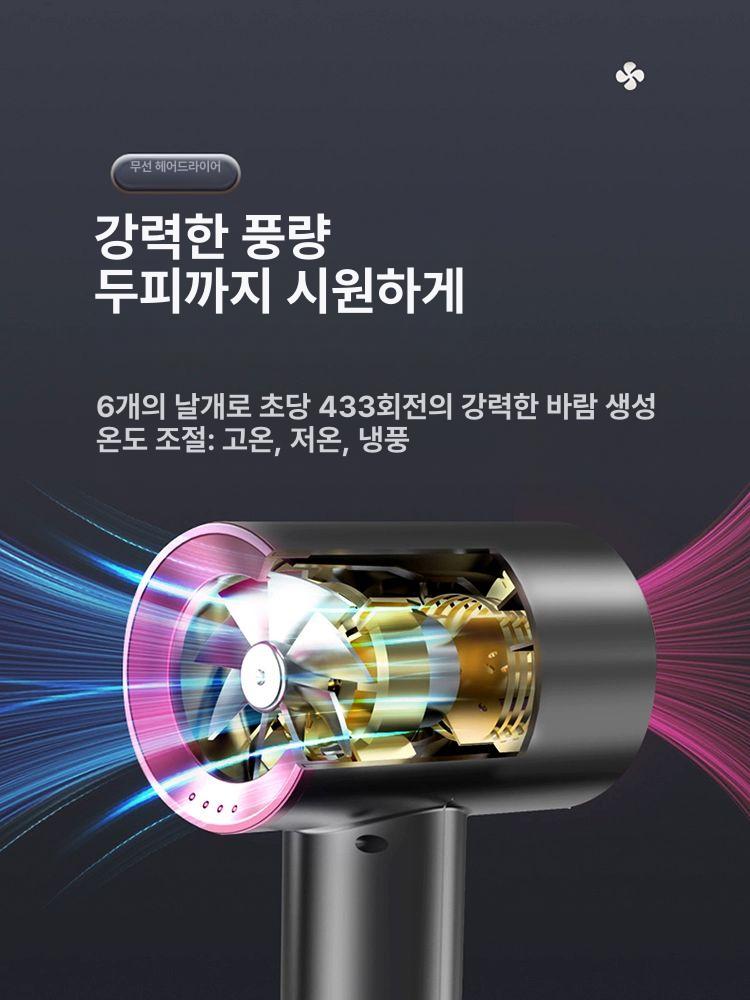 무선 드라이기 충전식 여행용 드라이어 헤어 그레이블랙 - 상세 이미지 4