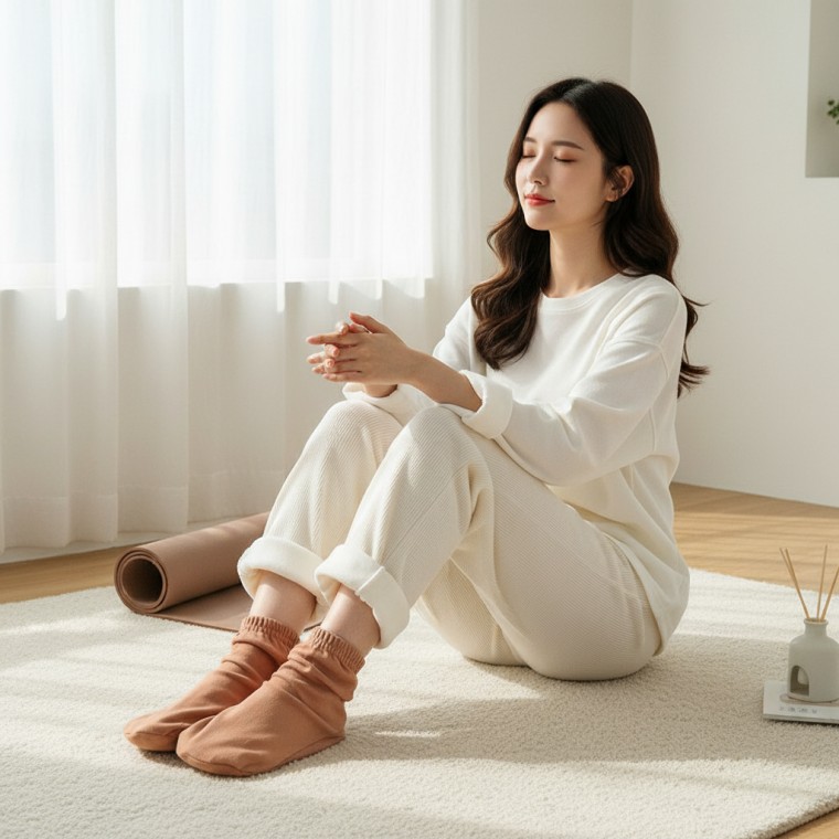 지니몰 발가락 방지 수면양말 2켤레 극세사 보들보들한 실내용 덧신 명상 양말 - 상품 이미지