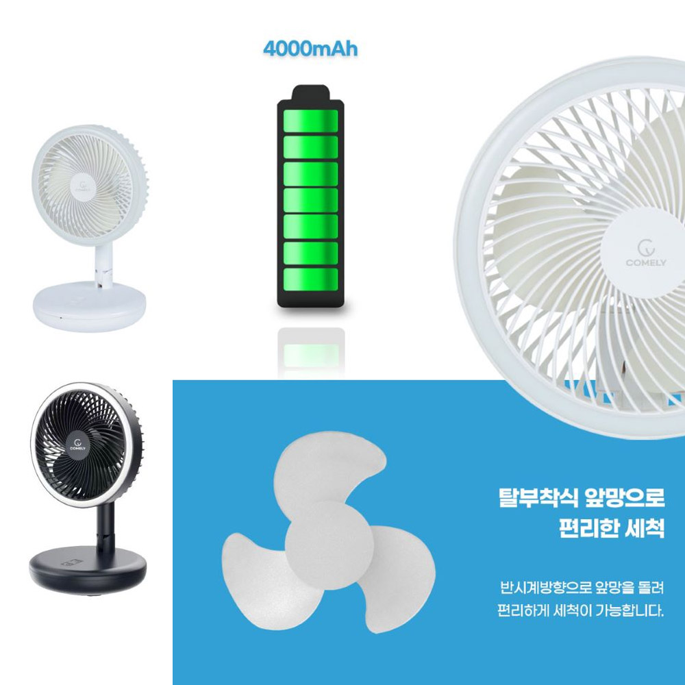코멜리 무선선풍기 리모컨형 탁상용 접이식 캠핑 사무실 주방 화장대 아기방 테이블 선풍기 - 상세 이미지 2