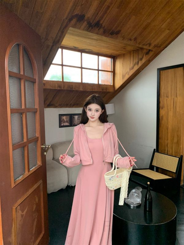 여성 캐주얼 루즈핏 면 후드 집업 자켓 민소매 롱 원피스 코디 데일리룩 나들이룩 편안한 마실룩 휴양지룩 - 상세 이미지 2