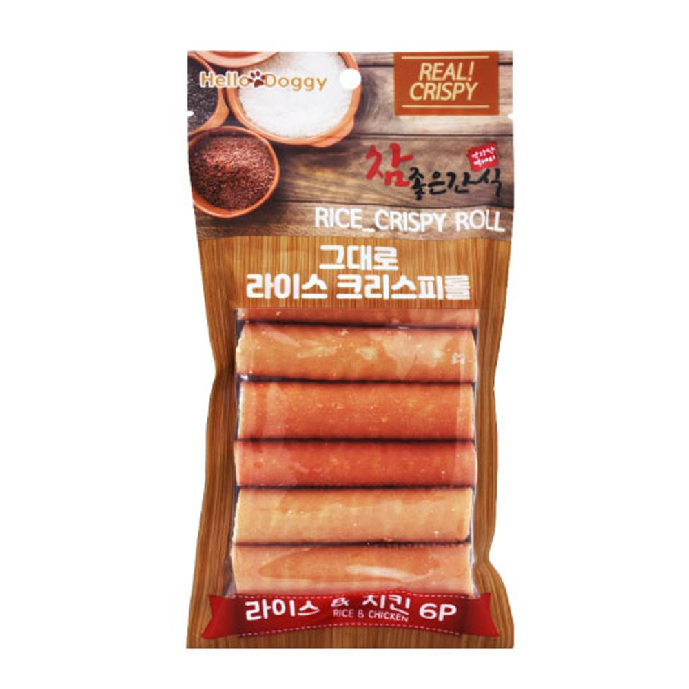 헬로도기 참좋은간식 그대로 라이스 크리스피롤 6P (라이스.치킨) (강아지 간식) - 상품 이미지