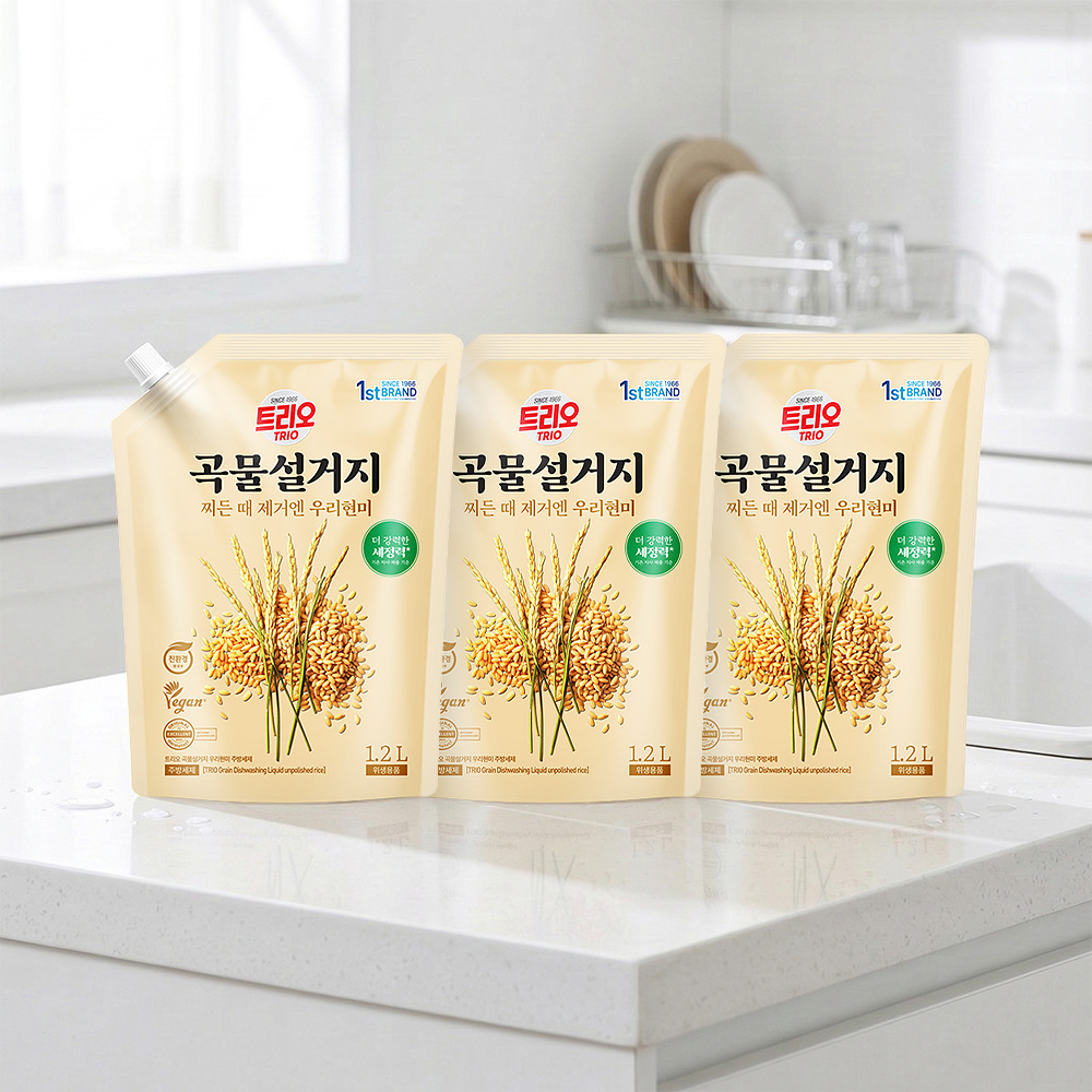 애경 트리오 곡물 설거지 우리현미 주방세제 1.2L 리필 X3개 - 상품 이미지