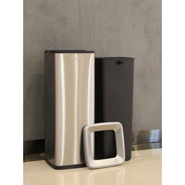 프리미엄 스테인리스 30L 카페 휴지통 오픈형 블랙골드 20L 대용량 쓰레기통 32 x 26x48cm 15L 실버 32 x 26x39cm - 상세 이미지 2