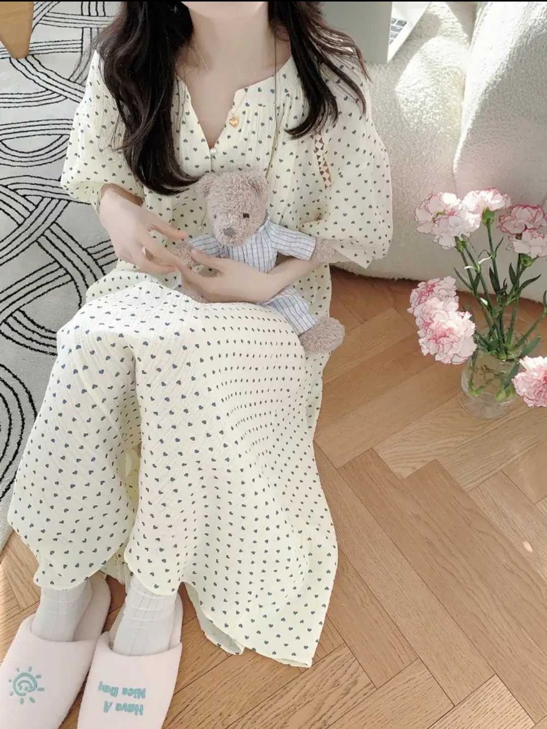 하트 여름 반팔 원피스잠옷 요루면 빅사이즈 여행룩 임산부 수유 파자마 이미지 6