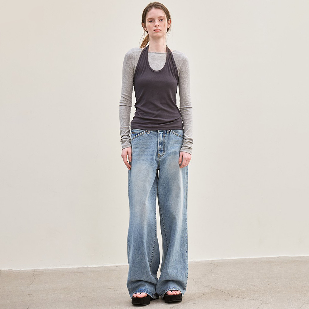 [르] wide-fit denim pants (sky blue) - 상품 이미지