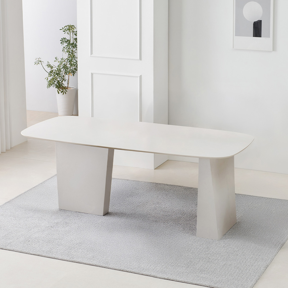 스코나 라벨라 포세린 세라믹 식탁세트 6인 식탁+의자6, 2000mm, 샌디화이트