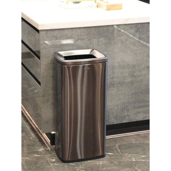 프리미엄 스테인리스 30L 카페 휴지통 오픈형 블랙골드 20L 대용량 쓰레기통 32 x 26x48cm 15L 실버 32 x 26x39cm - 상세 이미지 3