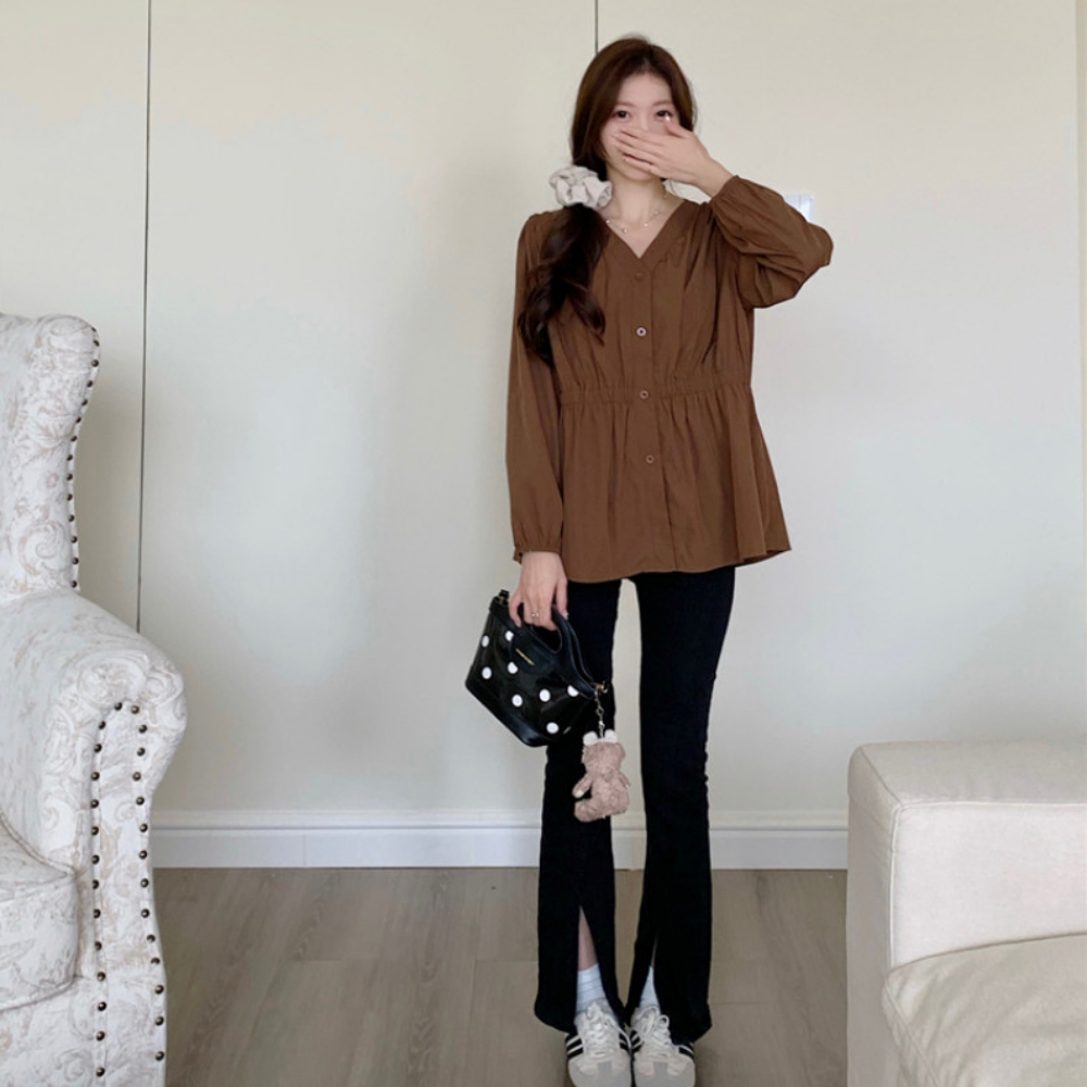 임산부블라우스 자켓형블라우스 브이넥 밴딩 이미지 8