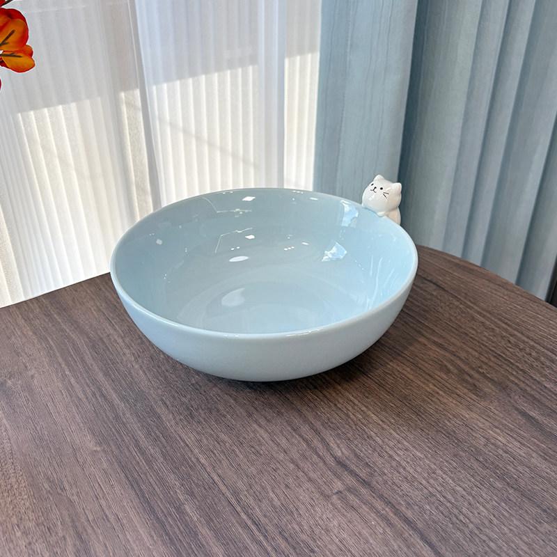 고양이 라면 그릇 대용량 수프볼 일본식 면기 믹싱볼 세라믹 샐러드볼 1인용 900ML 8 인치 고양이 모양 국수 그릇 900 ml - 상품 이미지