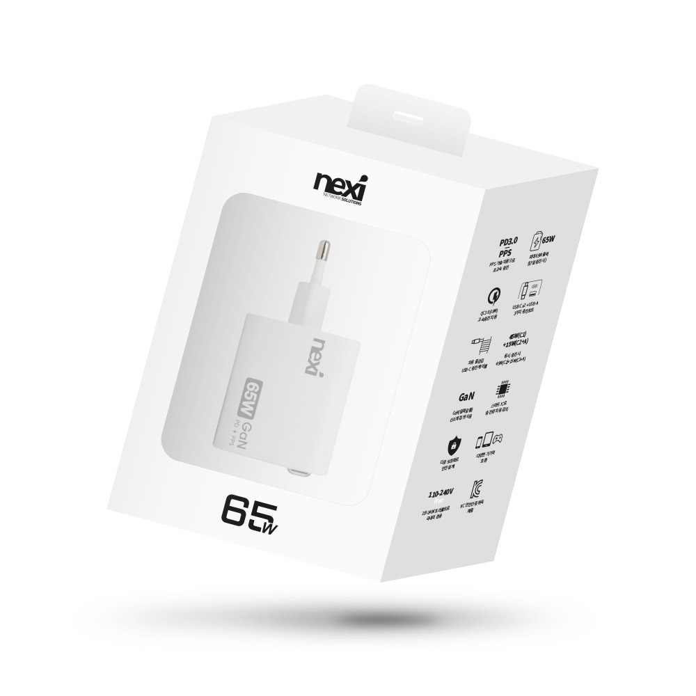 넥시 65W 3포트 GaN USB PD-PPS 자동 줄감김 C타입 초고속 충전기 NX-WC65W NX1620 - 상세 이미지 4