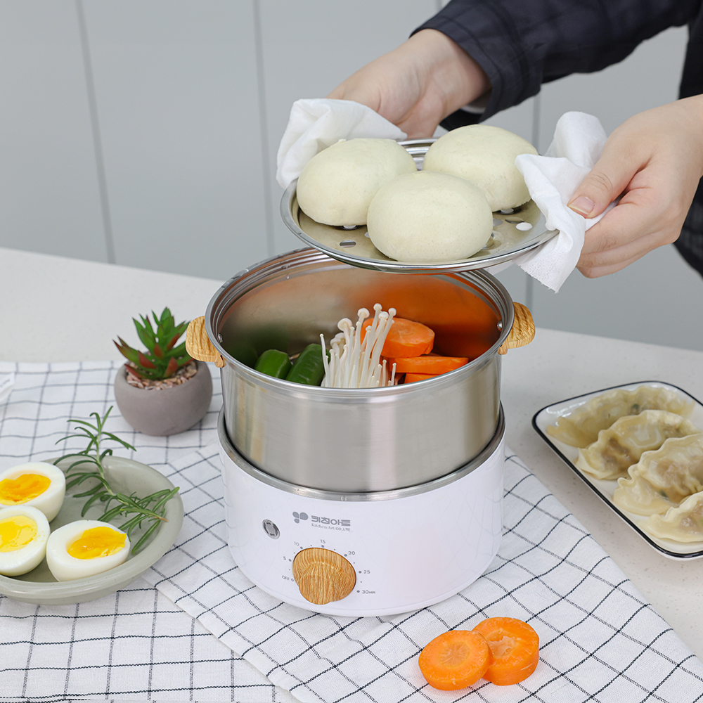 키친아트 2단 올스텐 계란찜기 타이머 전기 찜기 에그쿠커 만능 반숙
