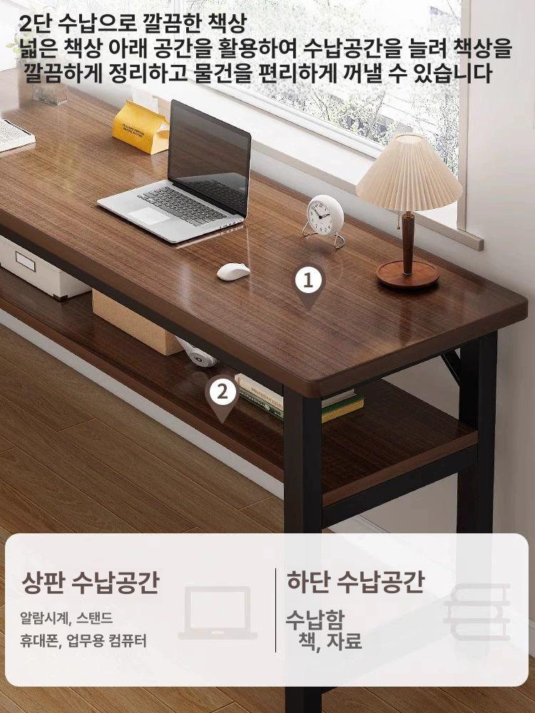 창가테이블 폭좁은책상 좁고긴테이블 카페 거치대 철제 이중층 헤어라인 블랙 오크 80cm - 상세 이미지 3