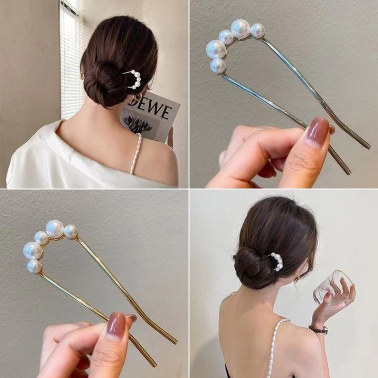지니몰 여성 헤어악세사리 비녀 진주머리 U자형 한복 혼주 - 상품 이미지
