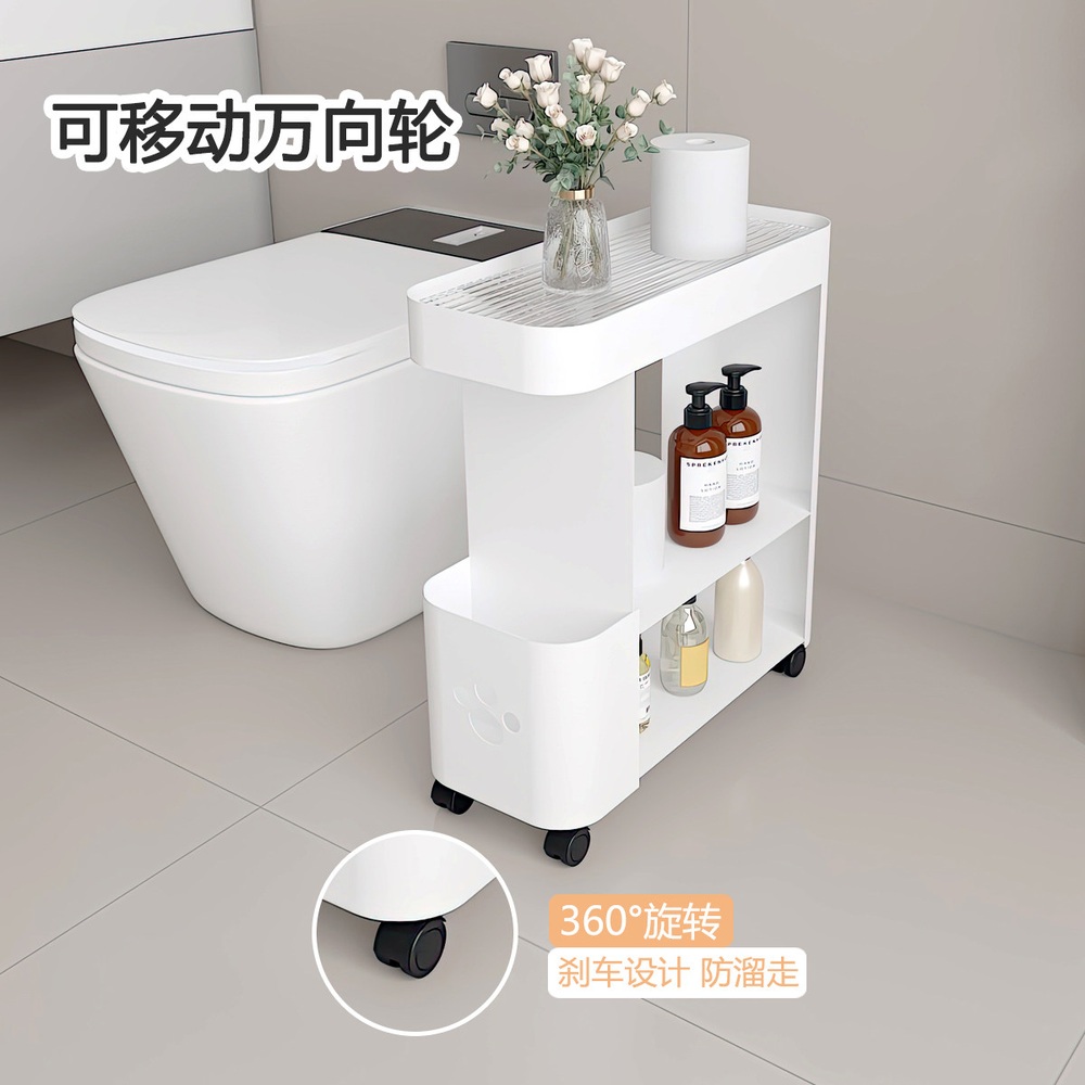 욕실 틈새 선반 바닥 설치형 화장실 세면대 변기 옆 수납 랙 샤워실 정리 다단 플라스틱 이동카트 T01 베이지 20x50x55 - 상세 이미지 4