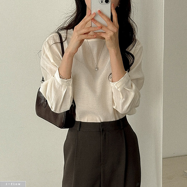 르페이 스퀘어 보트넥 시스루 블라우스 3col 봄 여름 미니멀 루즈핏 하객 제이플로우 - 상세 이미지 5