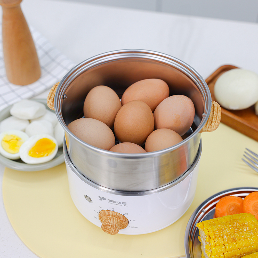 키친아트 2단 올스텐 계란찜기 타이머 전기 찜기 에그쿠커 만능 반숙