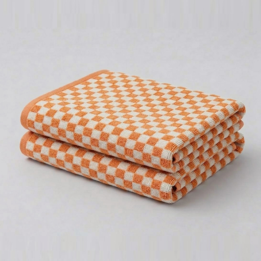 소프넬 선염 체커보드 바스 비치 타올 면 100% 450g 1p 130x70cm, 머스타드 - 상품 이미지