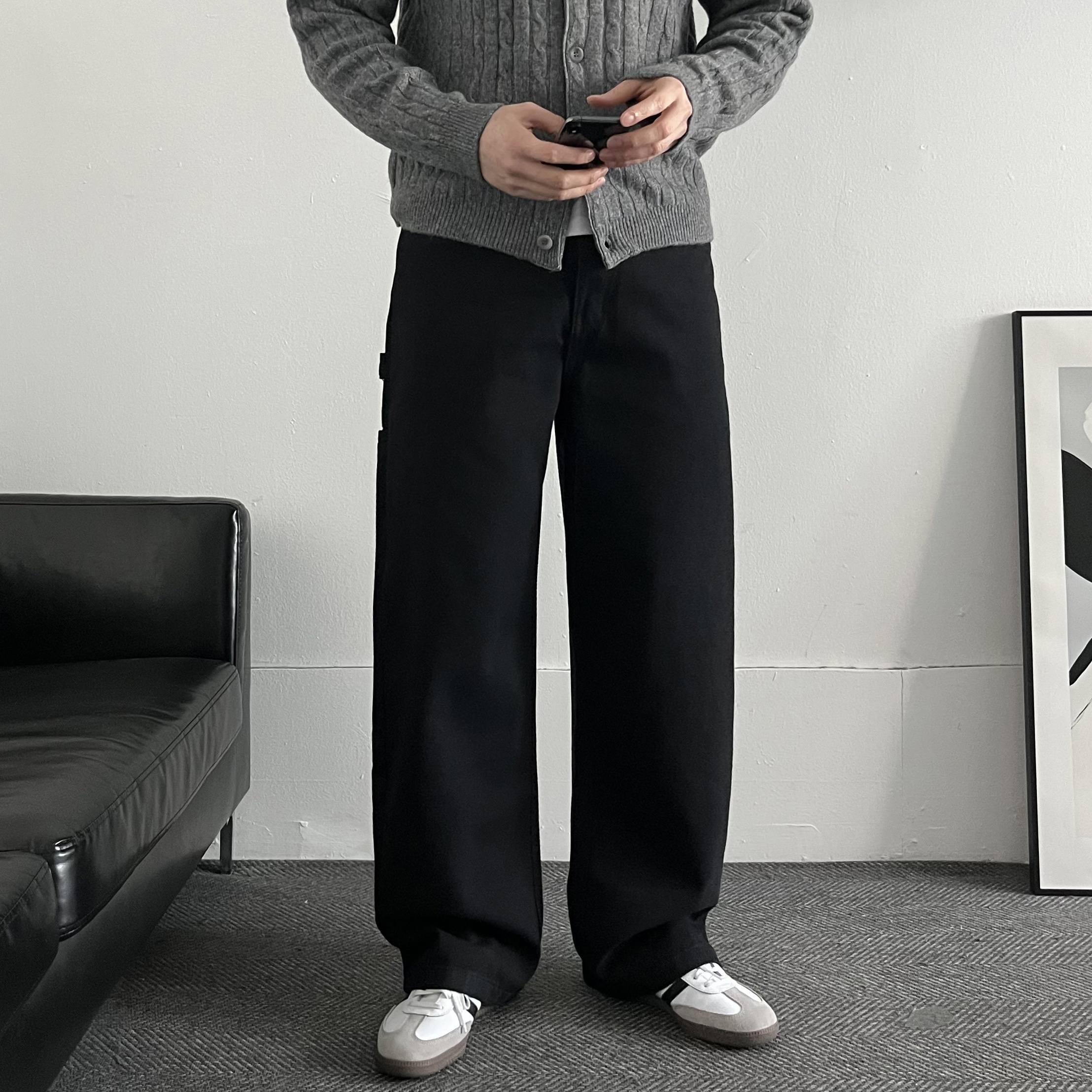 남자워크팬츠 오버핏 와이드 코튼 카펜터 바지 - 상세 이미지 3