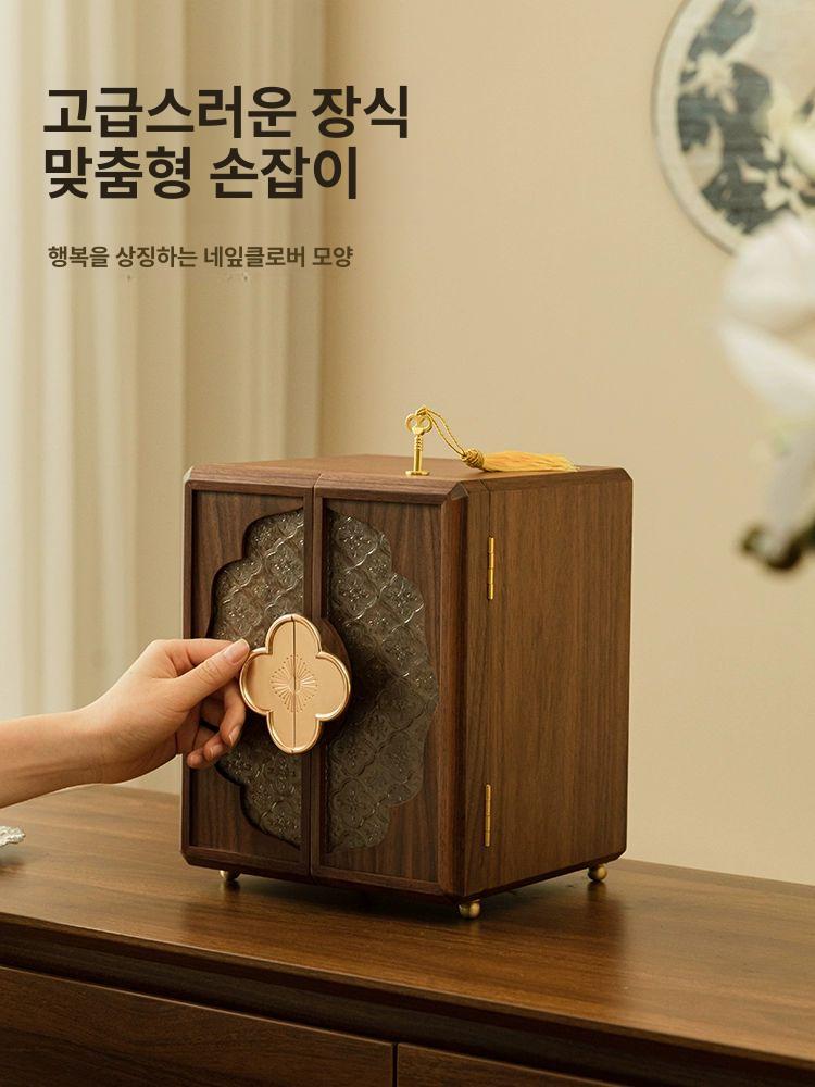 고급 원목 보석함 주얼리박스 악세사리보관 상자 선물 세트 없음+선물 상자+부직포 보호층 - 상세 이미지 4