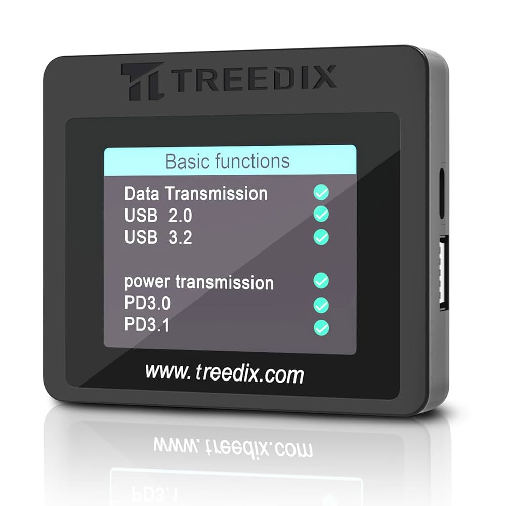 2.4인치 컬러 스크린을 갖춘 Treedix USB 케이블 테스터, eMarker 판독, PD 3.0 /3.1 감지, 저항 및 연속성 검사, Lightning, Type-C, Mi - 상품 이미지