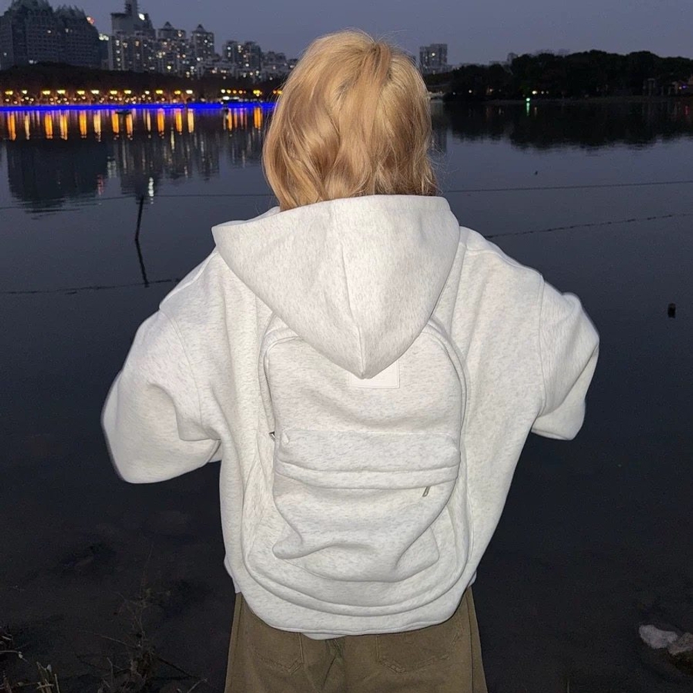 가방달린 후드티 백팩 일체형 집업후드 가방 오버핏 루즈핏 캐주얼 스트릿 봄가을 아우터 - 상세 이미지 3
