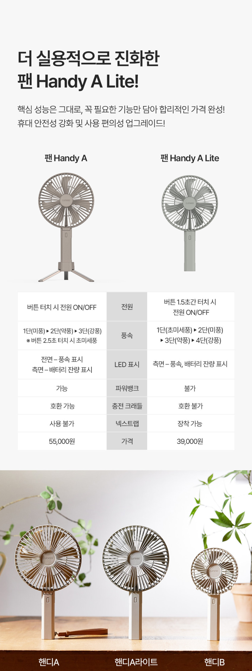크레모아 핸디A 라이트 휴대용 손 선풍기 무선 접이식 손풍기 판매처 상세 정보 이미지 4