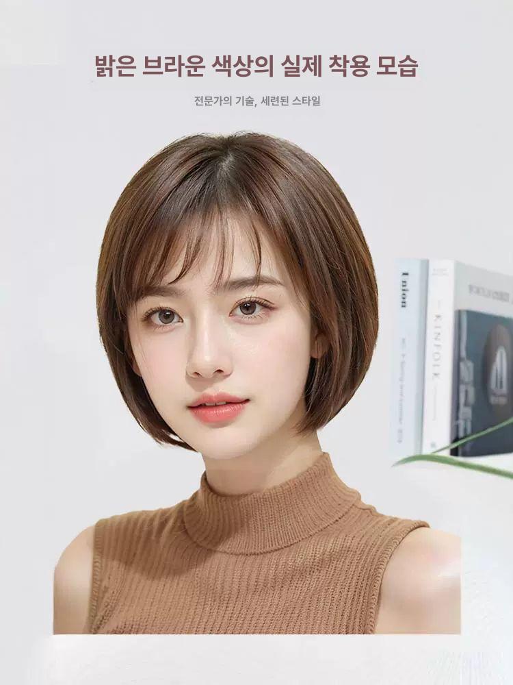 여성 중년 가발 항암 엄마 전체 인모 숏컷 내추럴블랙 리얼리스틱 5피스 - 상세 이미지 4