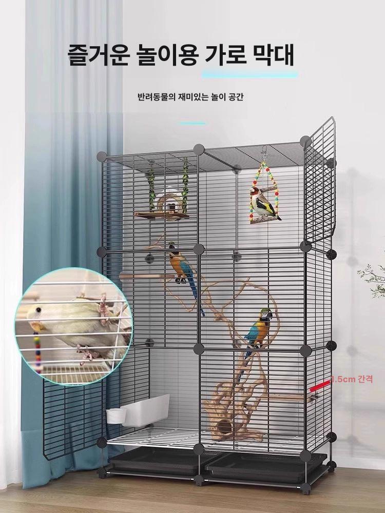 앵무새 새장 횃대 포함 조류용 케이지 놀이터형 철제 37x82 사료 그릇 받침대 5종 L 대형 - 상세 이미지 4