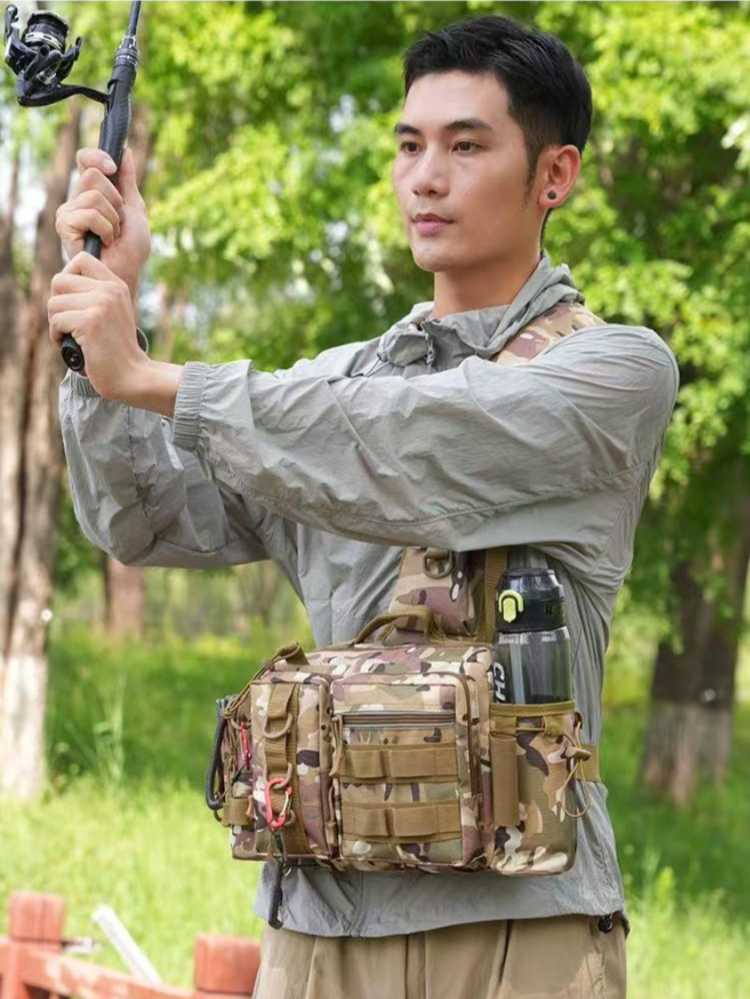 대용량 낚시 가방 어깨 크로스 방수 바디 루어 보관 다기능 도구 백팩 야외 허리 바다 백 cp카모플라주 - 상품 이미지