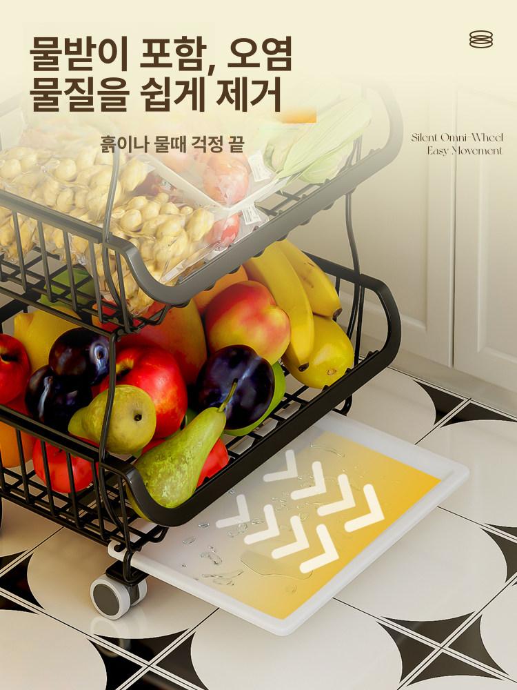 주방 야채바구니 선반 바퀴 블랙 간식정리함 4단 - 상세 이미지 4