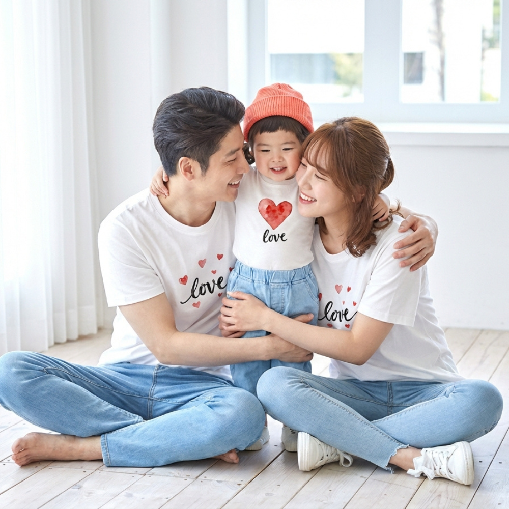 몽피마피 퐁퐁러브 가족티 패밀리룩 돌촬영 여행 사진의상 반팔 맨투맨 - 상세 이미지 5