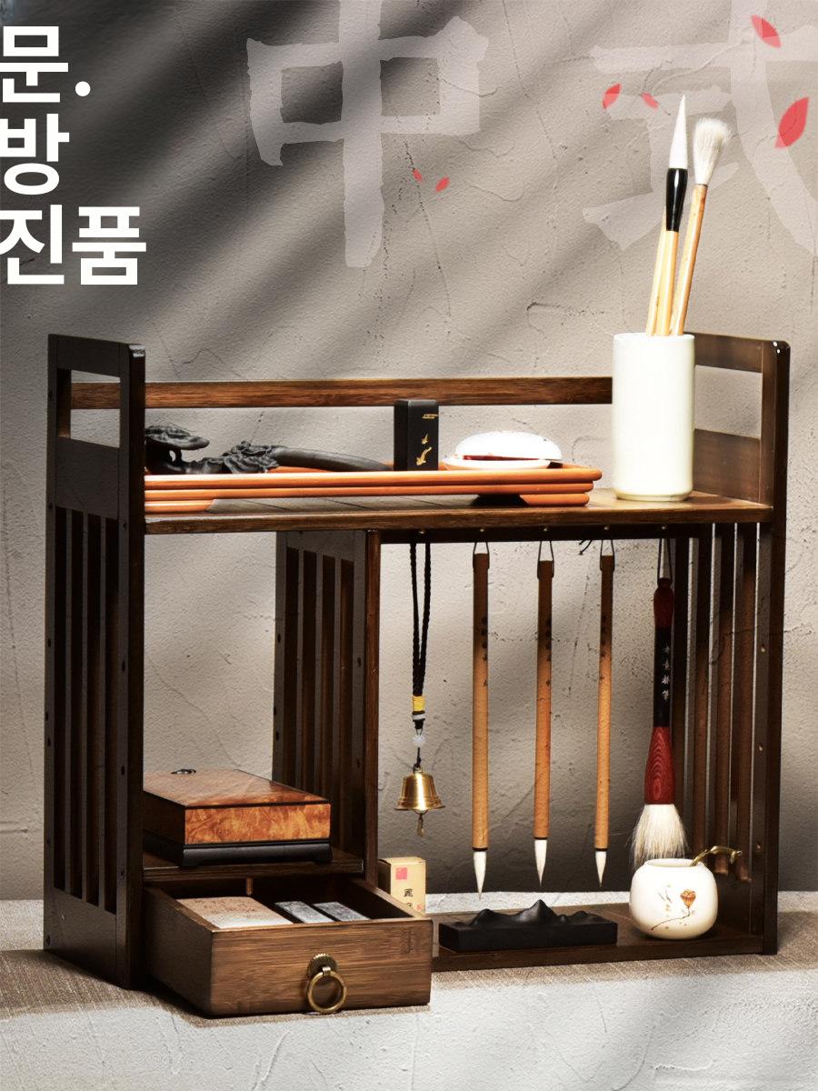 붓거치대 서예용품 정리대 보관함 붓발 원목 서예붓 중국식 문방구 수납 붓걸이 1쌍 단일 서랍 - 상세 이미지 2