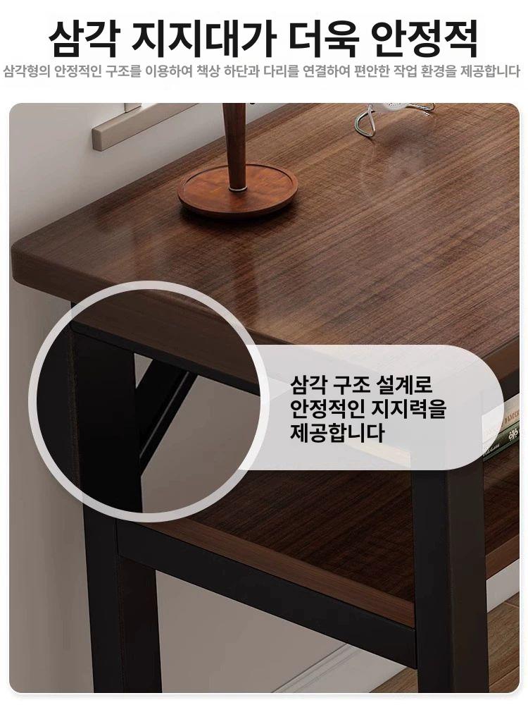 창가테이블 폭좁은책상 좁고긴테이블 카페 거치대 철제 이중층 헤어라인 블랙 오크 80cm - 상세 이미지 4