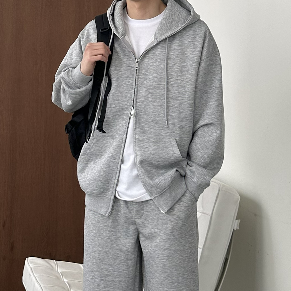 남자 후드집업 오버핏 모자큰 회색 흰색 커플 후드집업 남자 자켓 - 상세 이미지 2