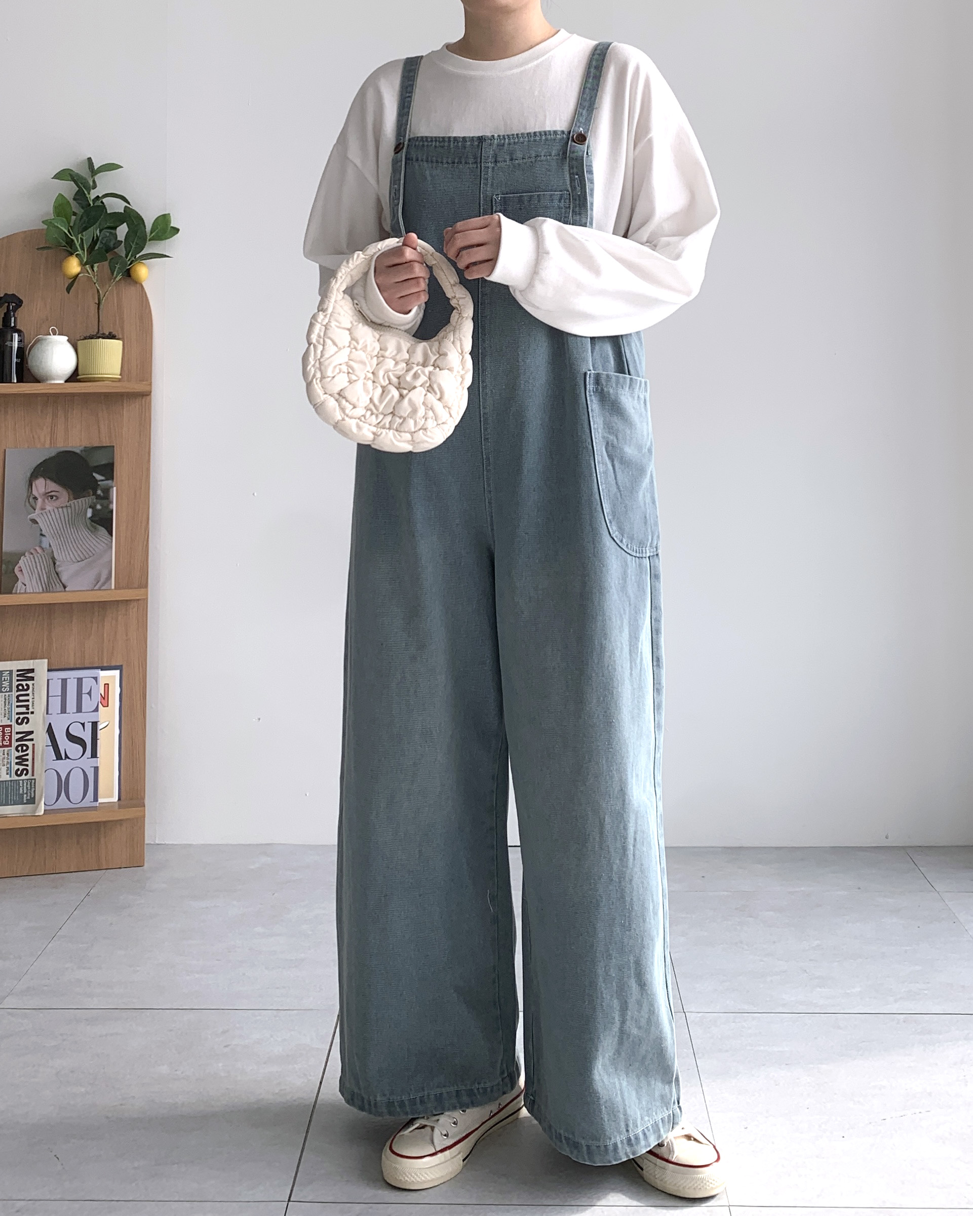 데님점프수트 청멜빵바지 오버롤팬츠 - 상세 이미지 5