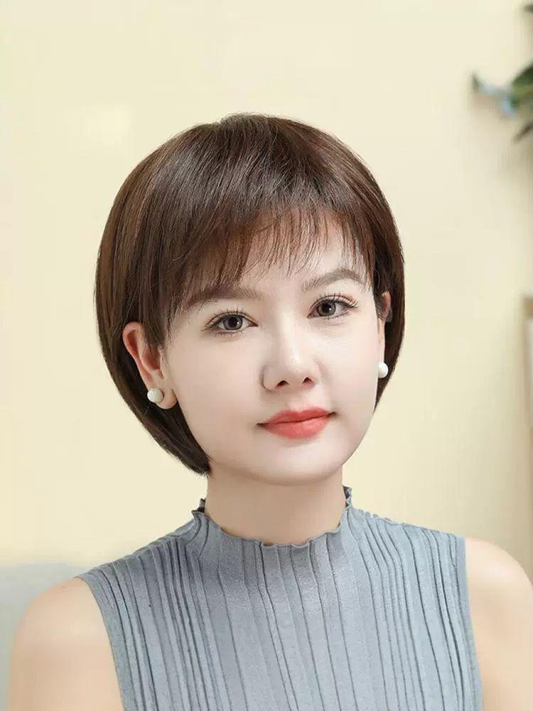여성 중년 가발 항암 엄마 전체 인모 숏컷 내추럴블랙 리얼리스틱 5피스 - 상세 이미지 3