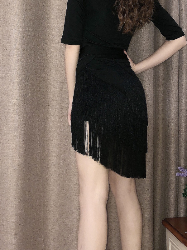 삼바 라틴 댄스 스커트 태슬 장식 힙 스카프 포함 공연 연습용 무대 댄스 의상 - 상세 이미지 5