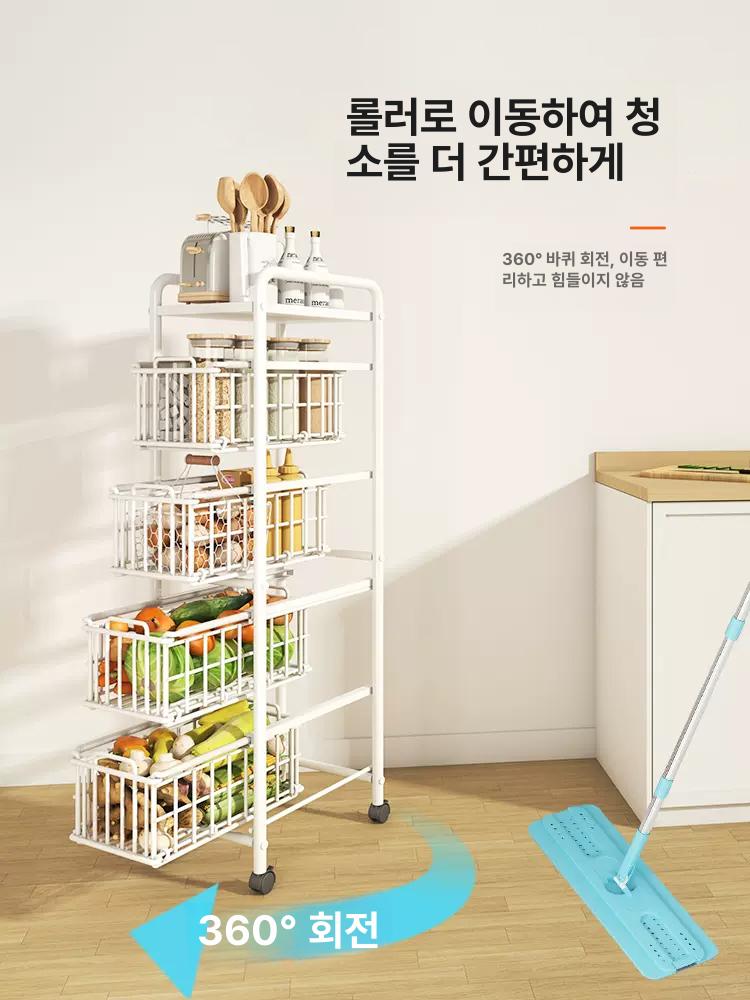 틈새장 스탠딩 주방 슬라이딩 부엌 다이 화이트 5칸 - 상세 이미지 3