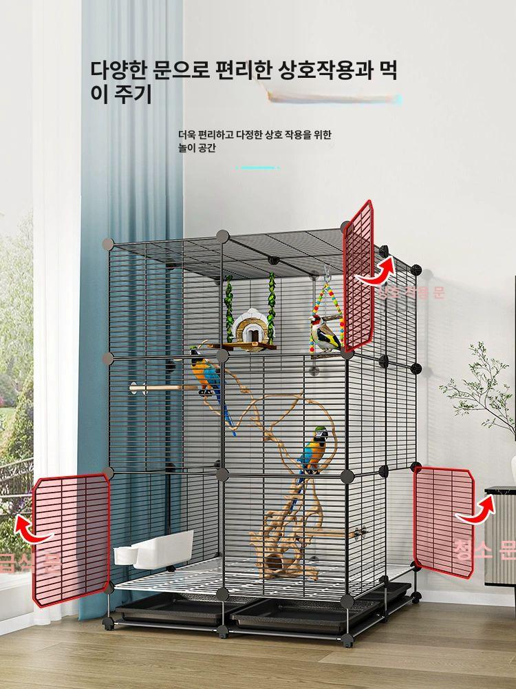 앵무새 새장 횃대 포함 조류용 케이지 놀이터형 철제 37x82 사료 그릇 받침대 5종 L 대형 - 상세 이미지 3