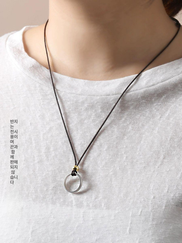 반지목걸이 스트랩 심플 핸드메이드 목걸이 공예 재료 조절 가죽 베이직 목걸이줄 기품 블랙+925 구슬 약 1.5mm - 상세 이미지 3